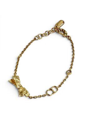 Dior CD Bow 17 CD Ribbon Rhinestone Bracelet Gold